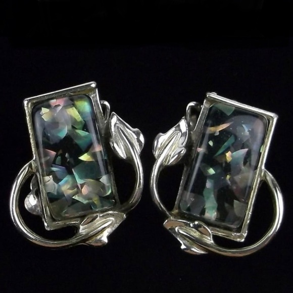 Vintage 1960s Coro Craft Lucite Abalone Earrings - Picture 1 of 2